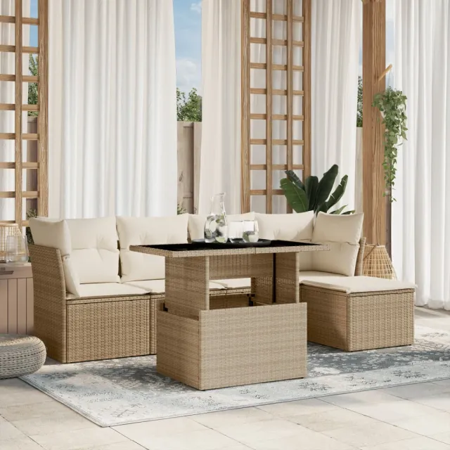vidaXL 6-delige Loungeset met kussens poly rattan beige, foto 2