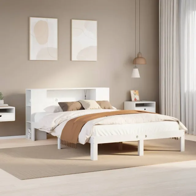 vidaXL Bed met boekenkast zonder matras grenenhout wit 140x200 cm