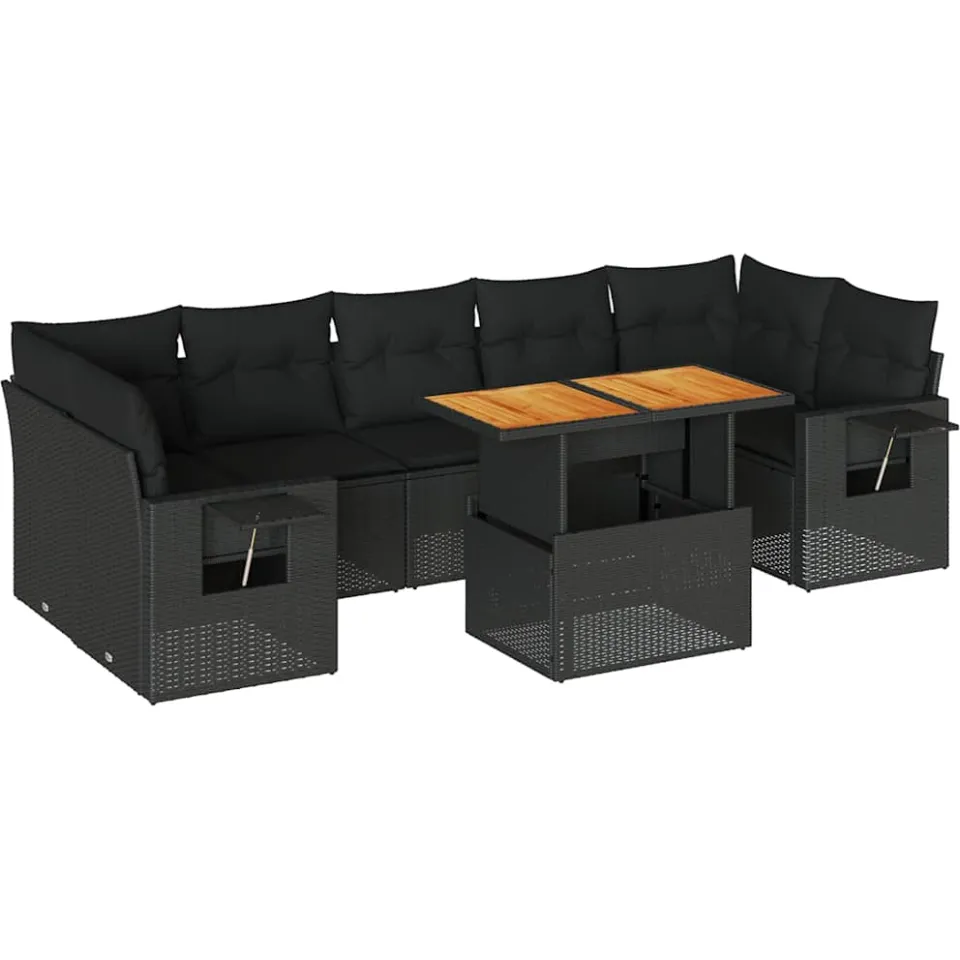 vidaXL 8-delige Loungeset met kussens poly rattan zwart, foto 3