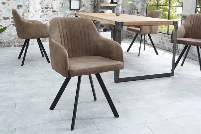Invicta Interior Retro design stoel LUCCA antiek taupe met quilten industrieele stijl - 38309 Zie omschrijving