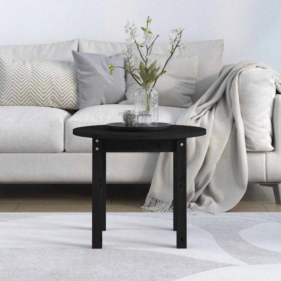 vidaXL Salontafel Ø 55x45 cm massief grenenhout zwart, foto 3