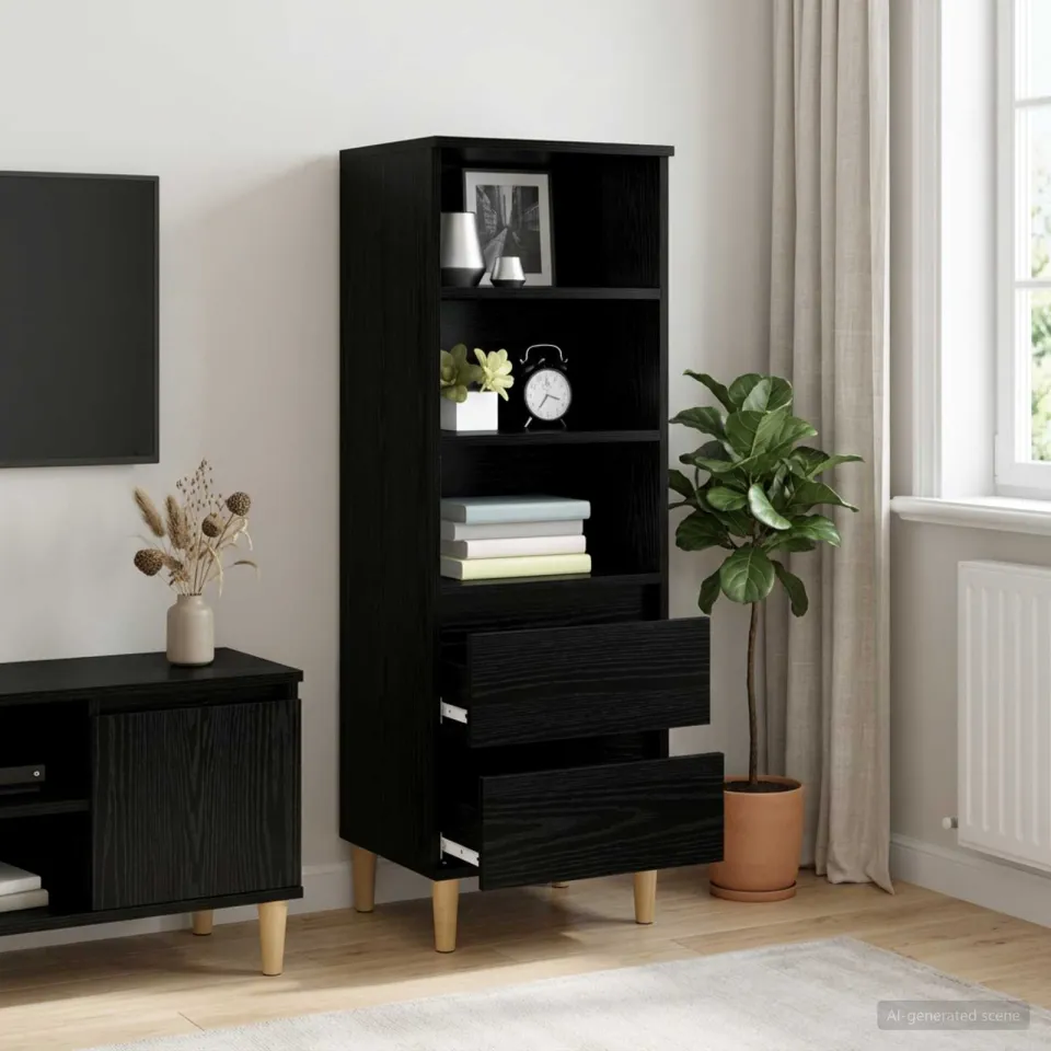 vidaXL Hoge kast Zwart eiken 40 x 36 x 110 cm Bewerkt hout, foto 4