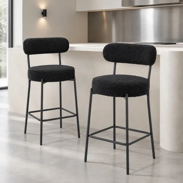 CHICFURN Barkruk - Set van 2 - Gevoerde zitting - Met rugleuning - Zwart