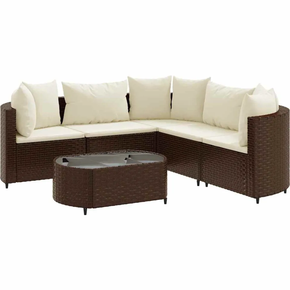 vidaXL 6-delige Loungeset met kussens poly rattan bruin, foto 3