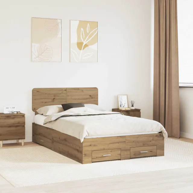 vidaXL Bedframe met lade Artisan Eiken 120 x 190 cm Bewerkt hout Bruin