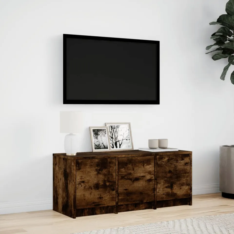 vidaXL Tv-meubel met LED 97x34x40 cm bewerkt hout gerookt eikenkleur, foto 2
