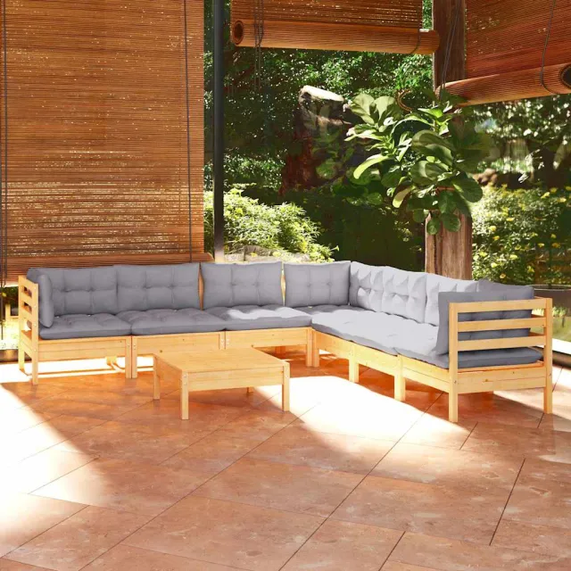 vidaXL 8-delige Loungeset met grijze kussens grenenhout grijs, foto 2