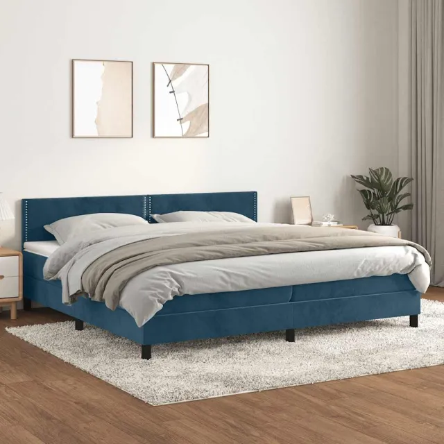vidaXL Boxspring met matras fluweel donkerblauw 200x200 cm blauw