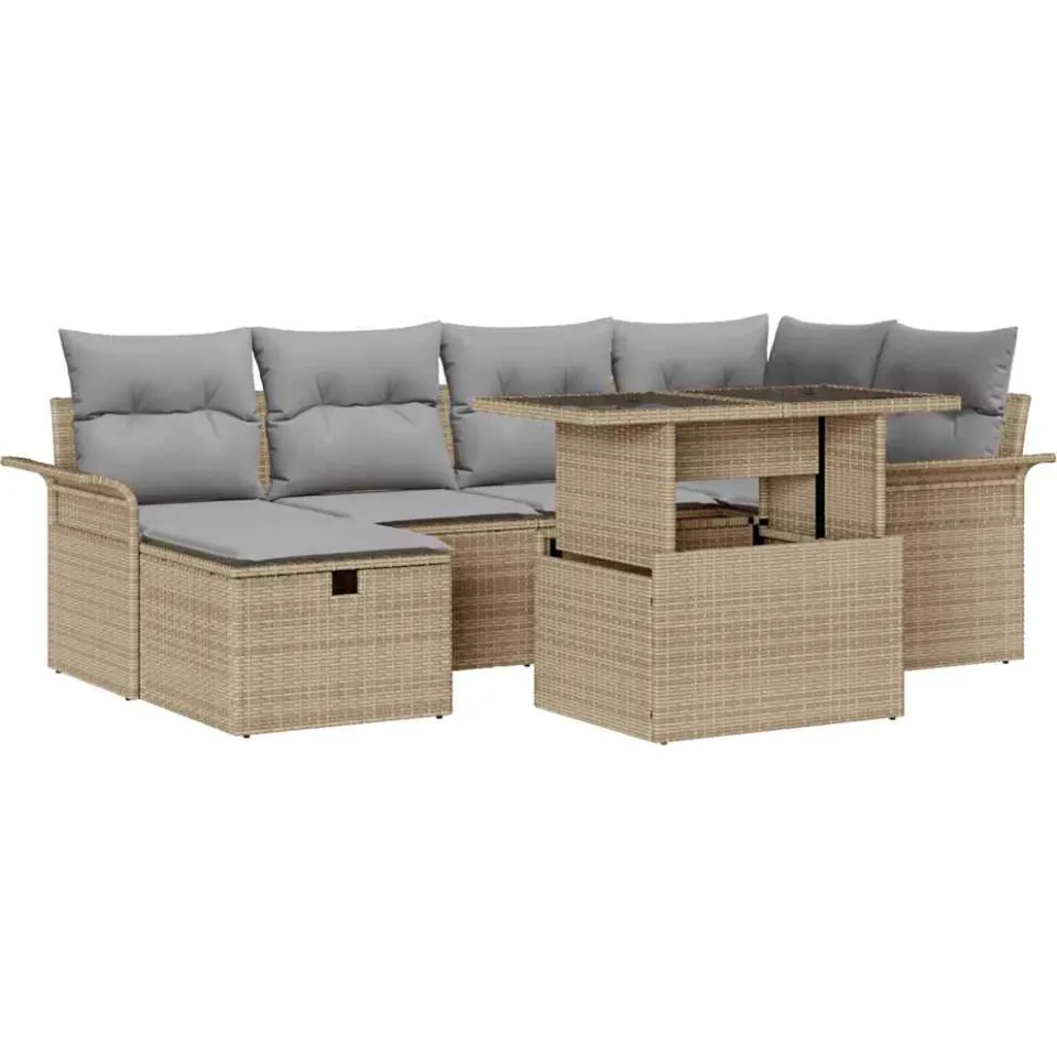 vidaXL Tuin Sofa Set 7 st Beige poly rattan
