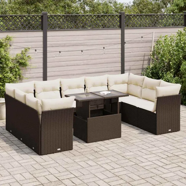 vidaXL 10-delige Loungeset met kussens poly rattan bruin, foto 2