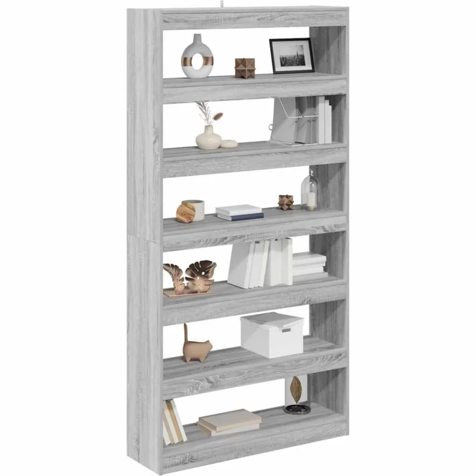 vidaXL Boekenkast 6-laags 100 x 30 x 198 cm Bewerkt hout Grijs Sonoma, foto 2
