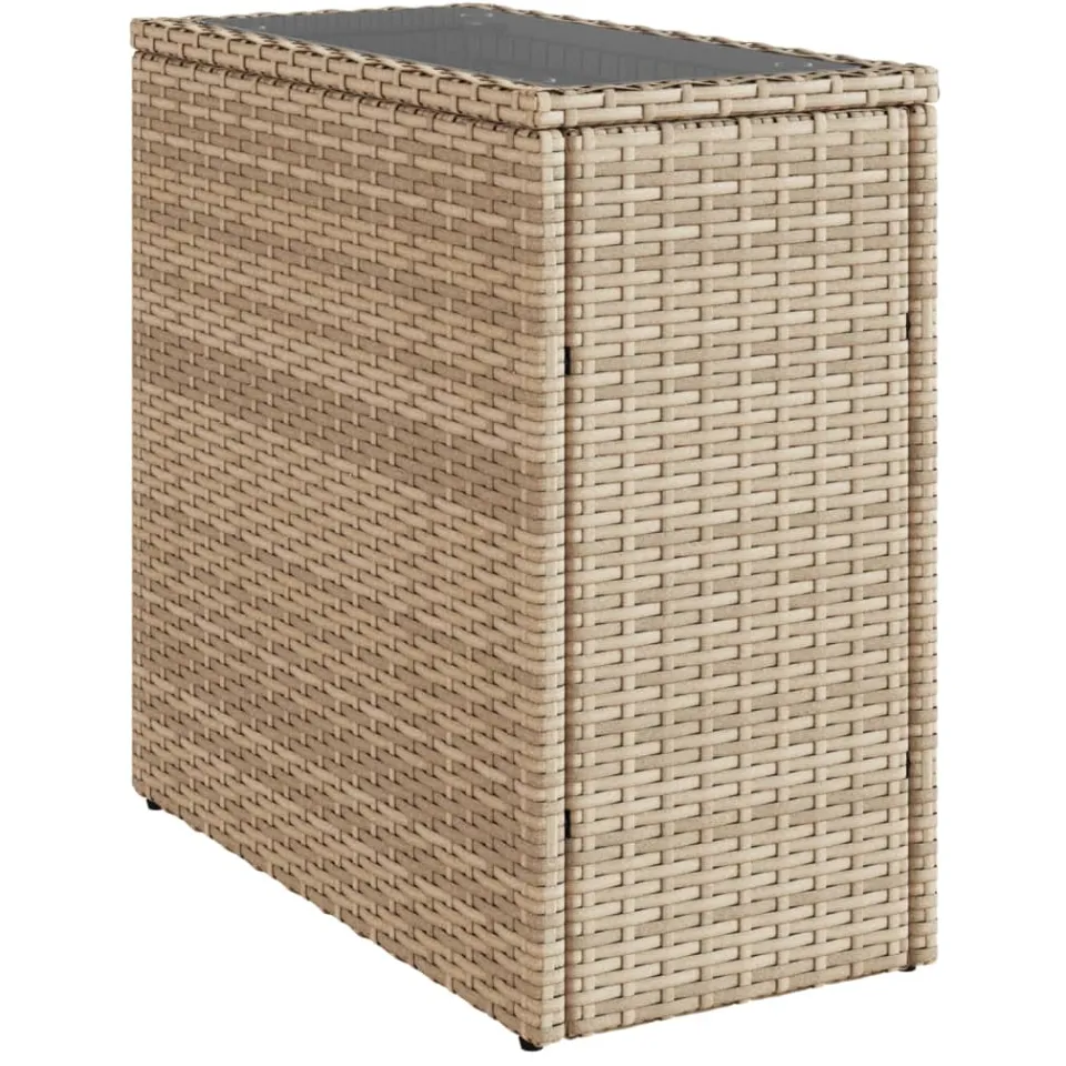 vidaXL Tuinbijzettafel met glazen blad 58x27,5x55 cm poly rattan beige, foto 4