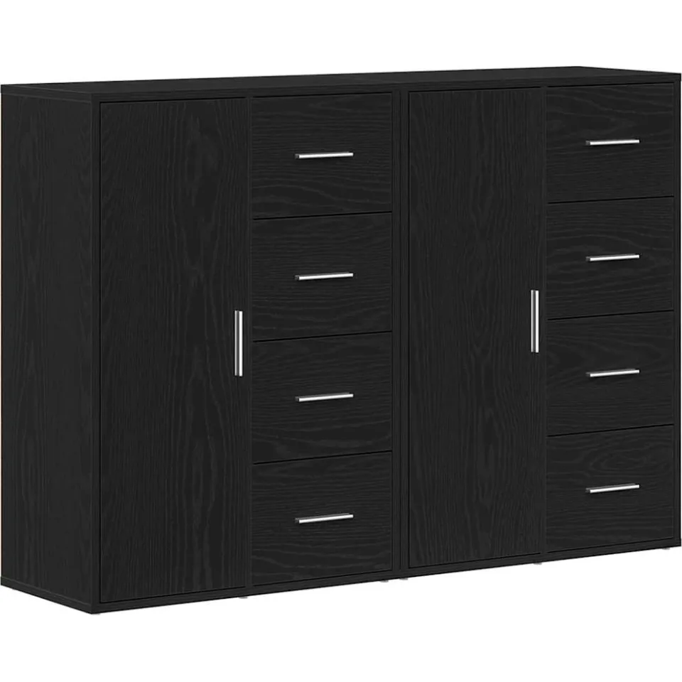 vidaXL Dressoir 2 st Zwart Eiken 60 x 31 x 84 cm Bewerkt hout, foto 3