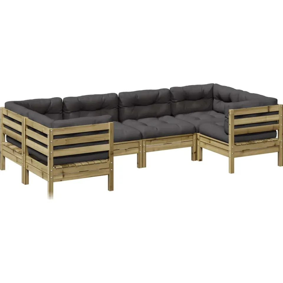 vidaXL 6-delige Loungeset met kussens geïmpregneerd grenenhout Bruin