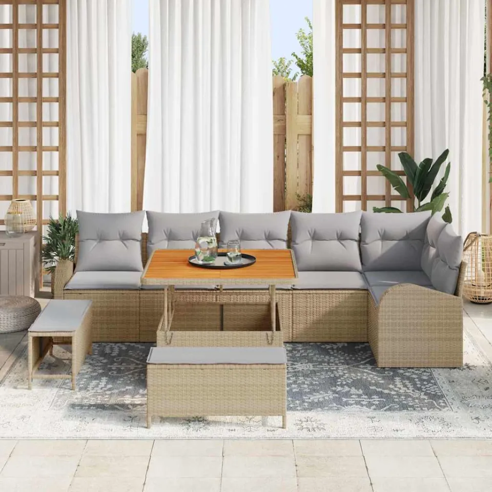 vidaXL Tuinbankenset 9 st Beige poly rattan, foto 2