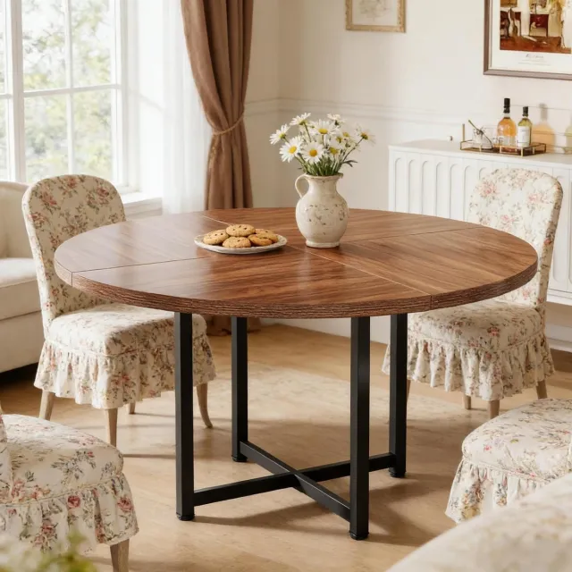 HAUSS SPOLE Eettafel - Ronde Tafel In Industriele Stijl - Voor Keuken, Eethoek En Woonkamer - Hout En Metaal - 120 x 75 Cm - Zwart Bruin Black