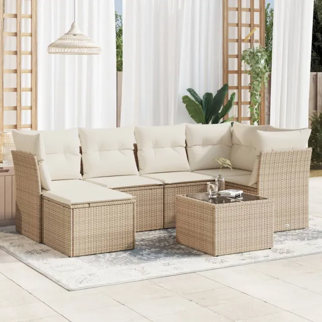 vidaXL 7-delige Loungeset met kussens poly rattan beige, foto 2
