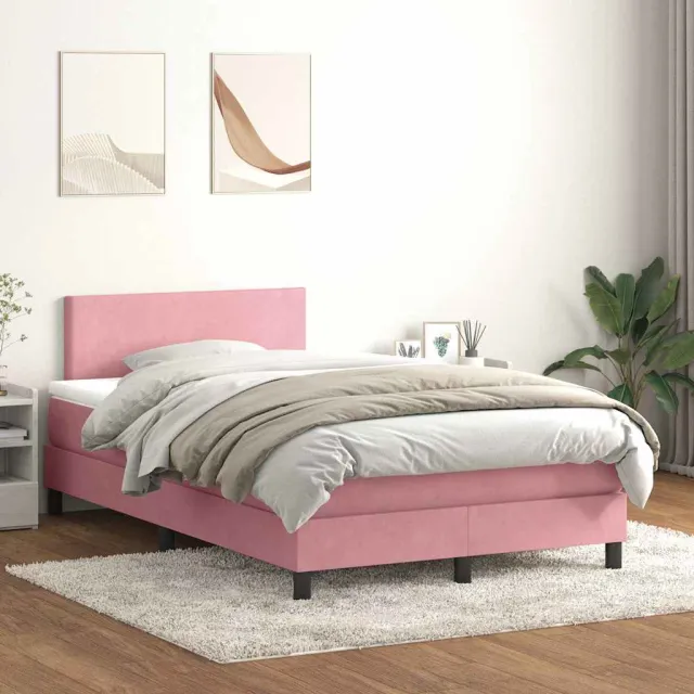 vidaXL Boxspring met matras en LED fluweel roze 120x220 cm