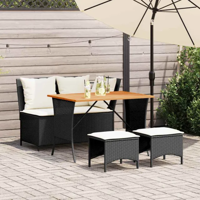 vidaXL 4-delige Tuinset met kussens poly rattan zwart, foto 2