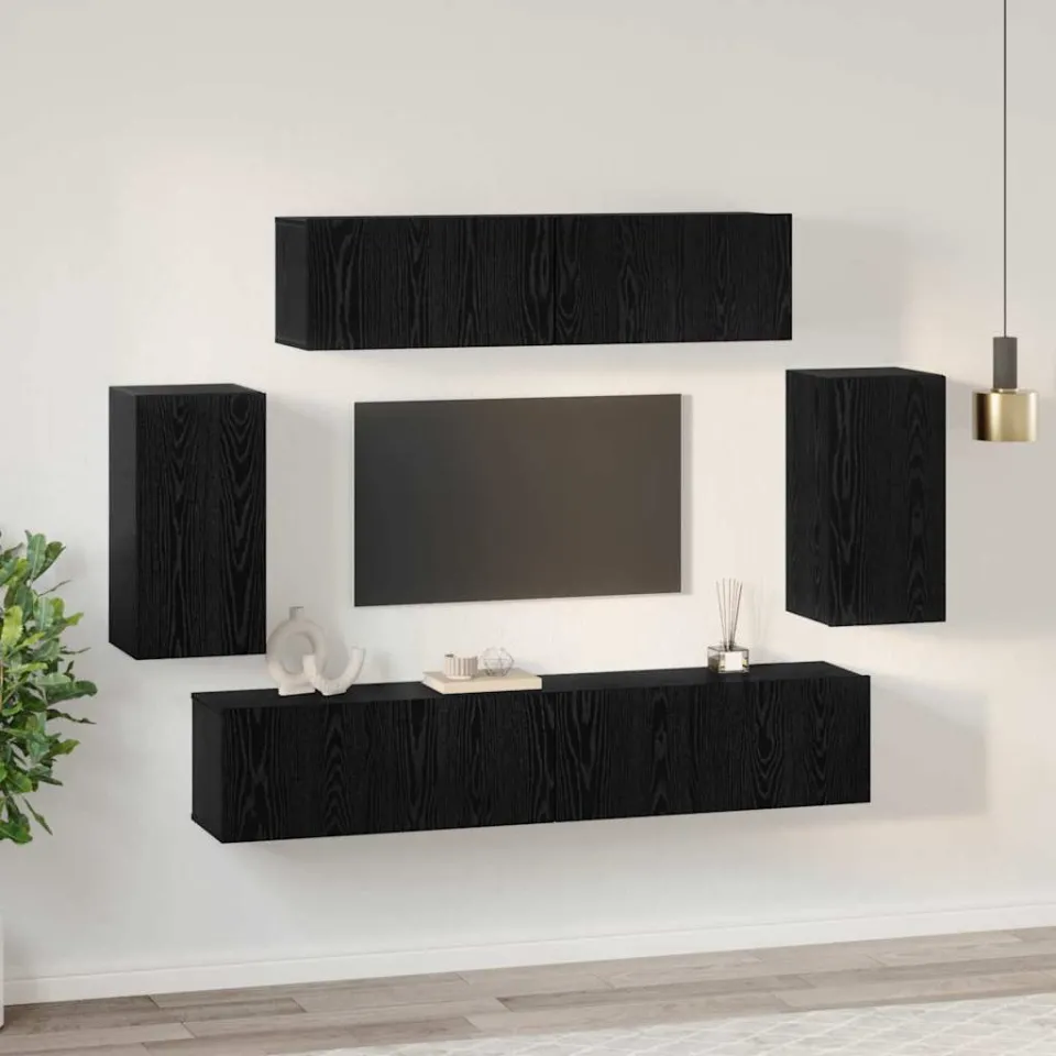vidaXL Tv-meubelset 6 st Zwart Eiken Bewerkt hout, foto 4