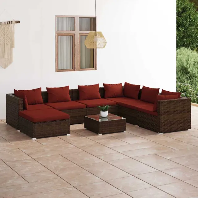 vidaXL 8-delige Loungeset met kussens poly rattan bruin, foto 2