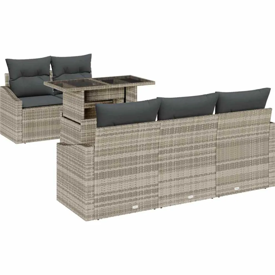 vidaXL Tuin Sofa Set 6 st Lichtgrijs poly rattan zwart