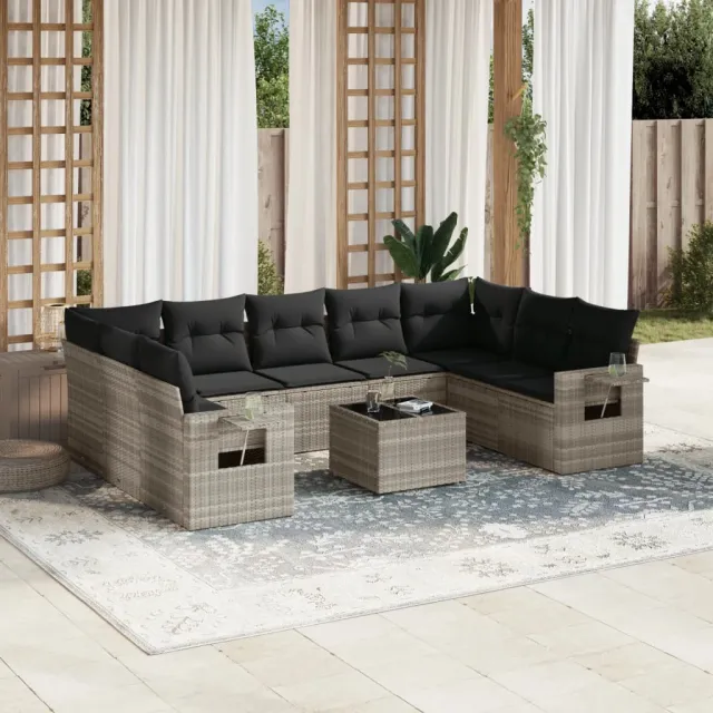 vidaXL 10-delige Loungeset met kussens poly rattan lichtgrijs grijs, foto 2