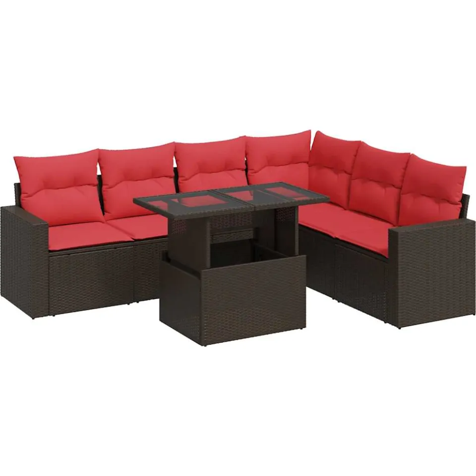 vidaXL 7-delige Loungeset met kussens poly rattan acacia grijs, foto 3