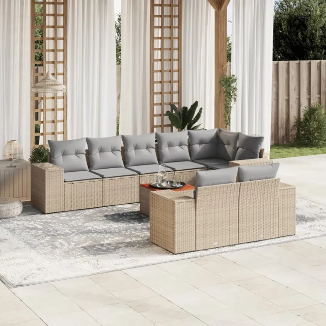 vidaXL 9-delige Loungeset met kussens poly rattan beige, foto 2