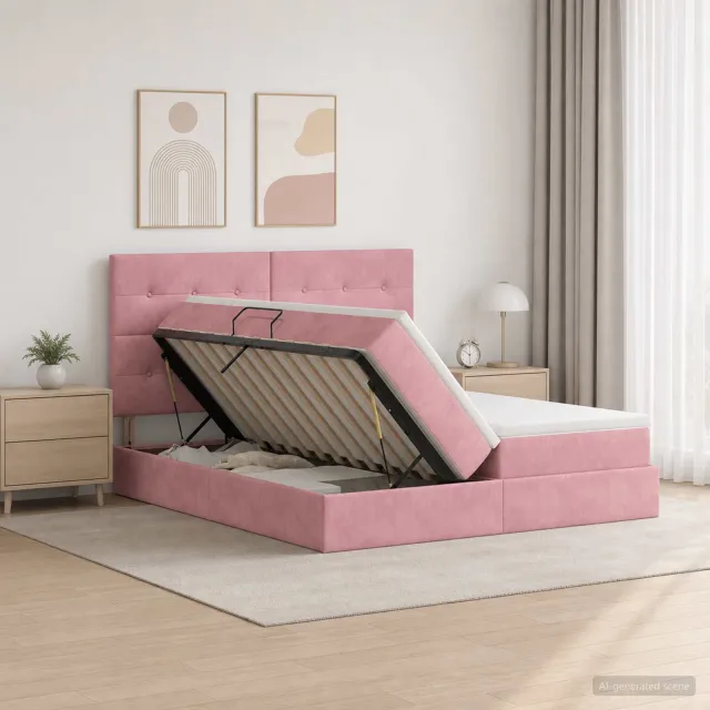 vidaXL Opslag bed met hoofdeinde met opslag Roze 200 x 200 cm Fluweel