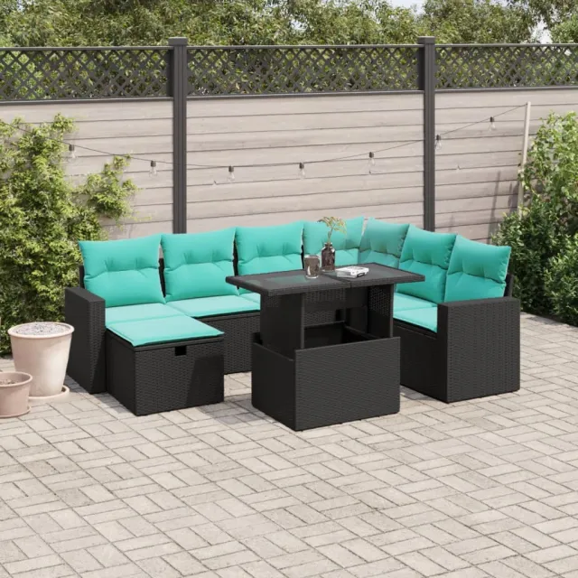 vidaXL 8-delige tuinbankset met kussens, zwart polyrotan, foto 2