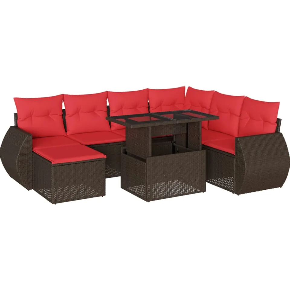 vidaXL 8-delige tuinbankset met kussens, bruin polyrotan, foto 3
