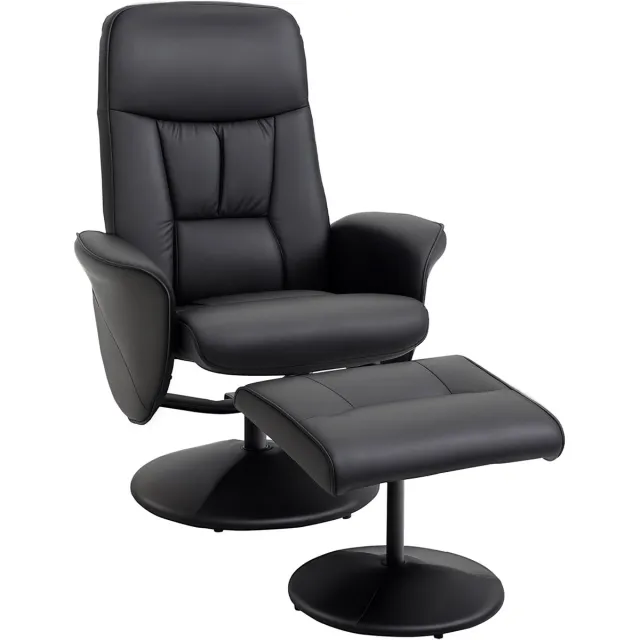 Homcom Relaxfauteuil met voetenbank-PU-76x81x101cm-Zwart