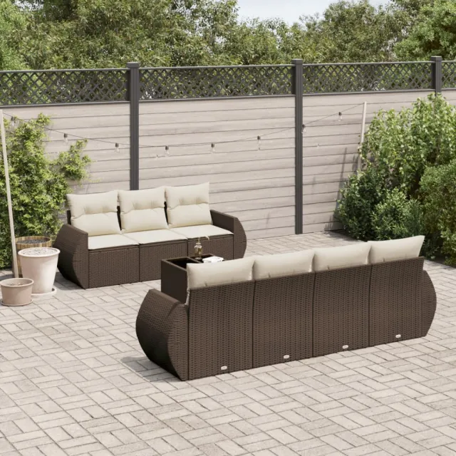 vidaXL 8-delige Loungeset met kussens poly rattan bruin, foto 2