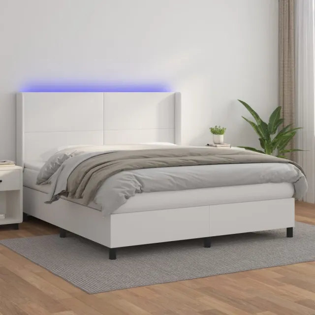 vidaXL Boxspring met matras en LED kunstleer wit 160x200 cm