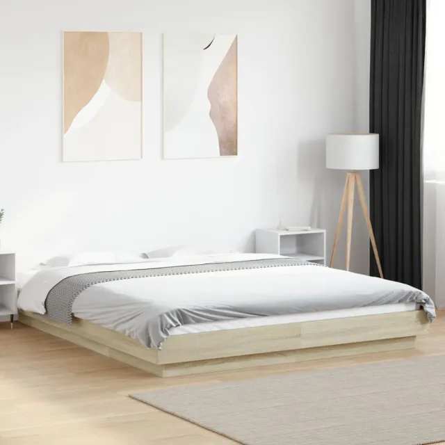 vidaXL Bedframe met LED-verlichting sonoma eikenkleurig 150x200 cm