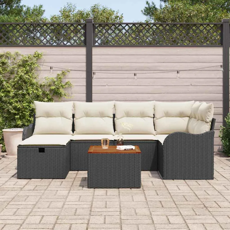 vidaXL Tuinbankenset 7 st Zwart poly rattan, foto 3