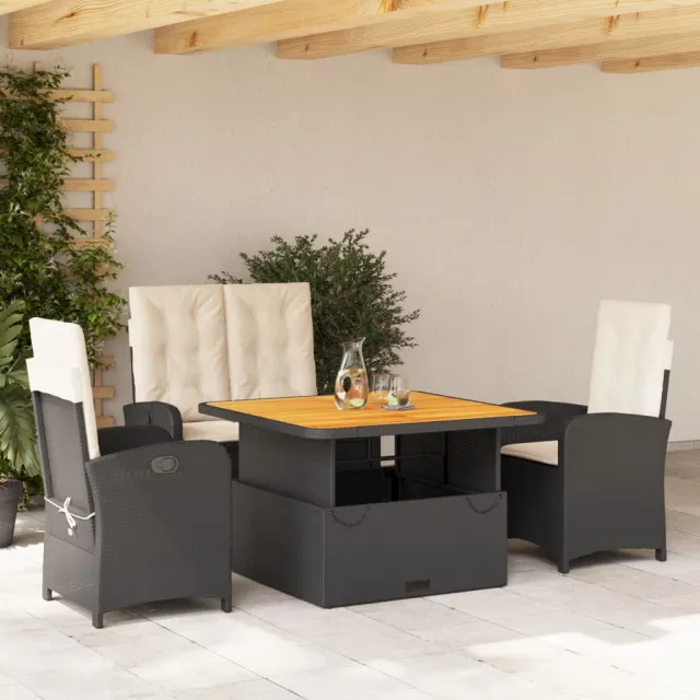 vidaXL 4-delige Tuinset met kussens poly rattan zwart, foto 2