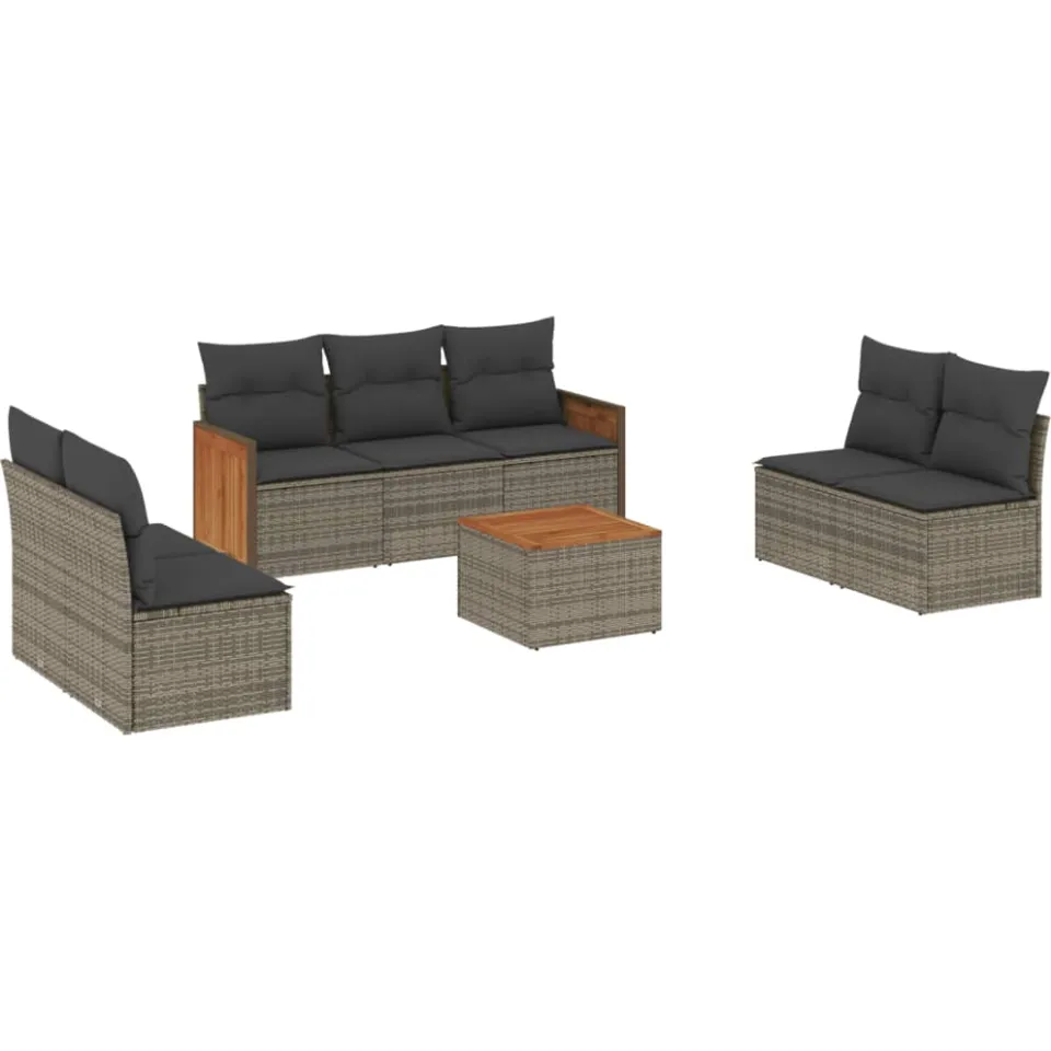 vidaXL 8-delige Loungeset met kussens poly rattan grijs, foto 3