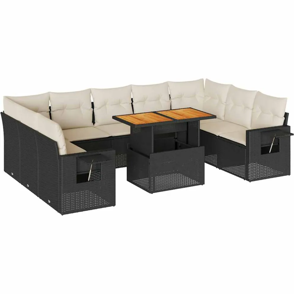 vidaXL 10-delige Loungeset met kussens poly rattan zwart, foto 3