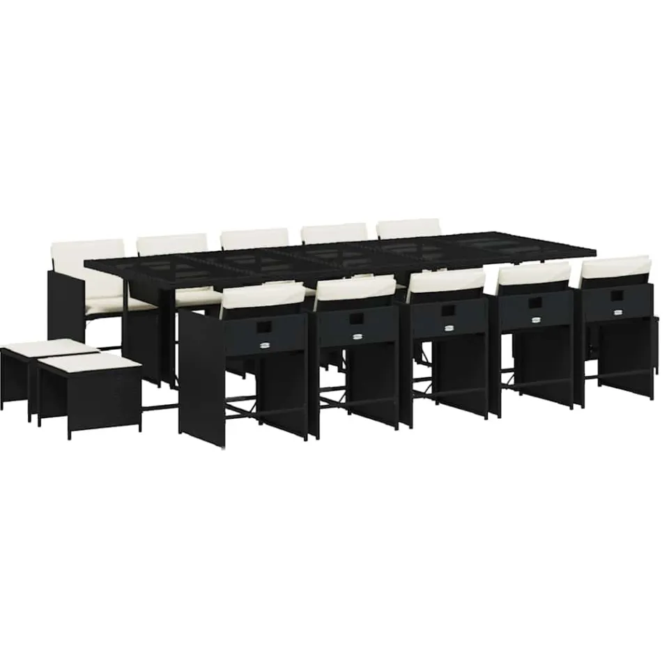 vidaXL 15-delige Tuinset met kussens poly rattan zwart, foto 3