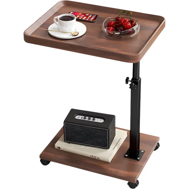 Happiq Houten C-Vormige Bijzettafel - Verplaatsbare Laptoptafel - Voor Woonkamer & Slaapkamer - Bruin Brown
