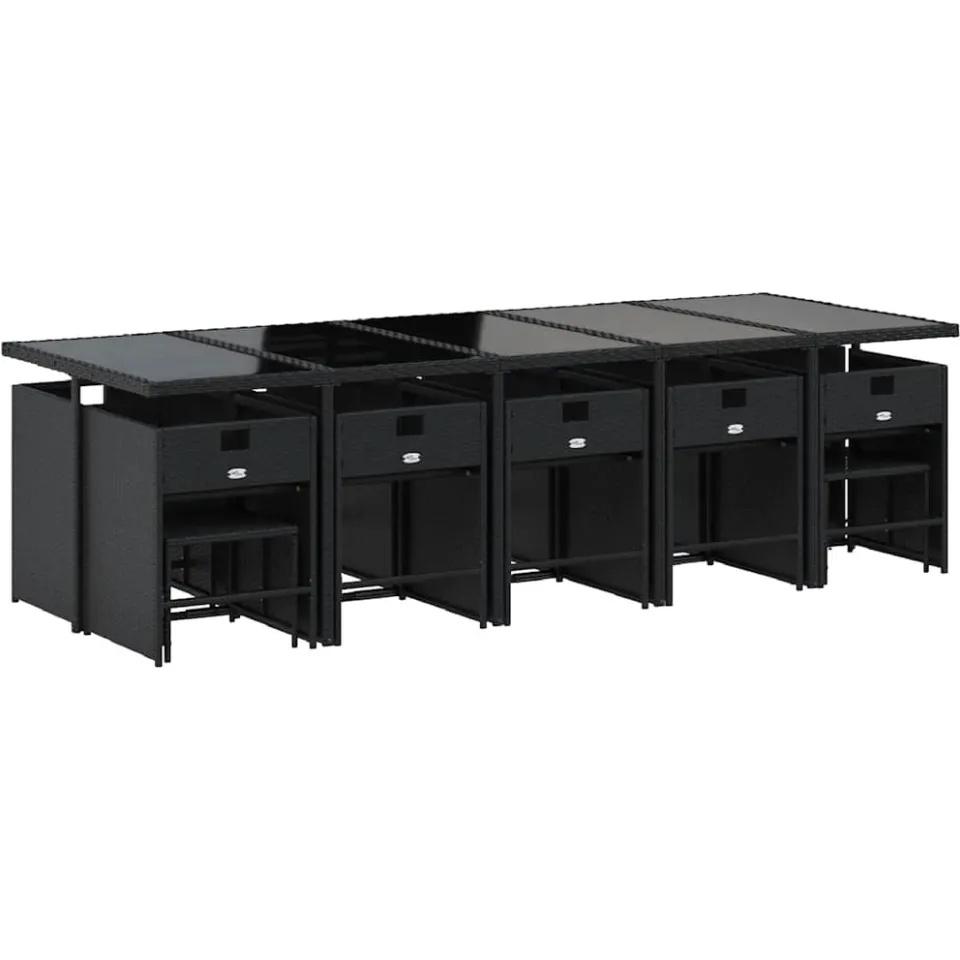 vidaXL 15-delige Tuinset met kussens poly rattan zwart