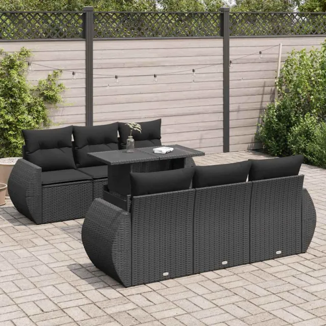 vidaXL 7-delige Loungeset met kussens poly rattan zwart, foto 2