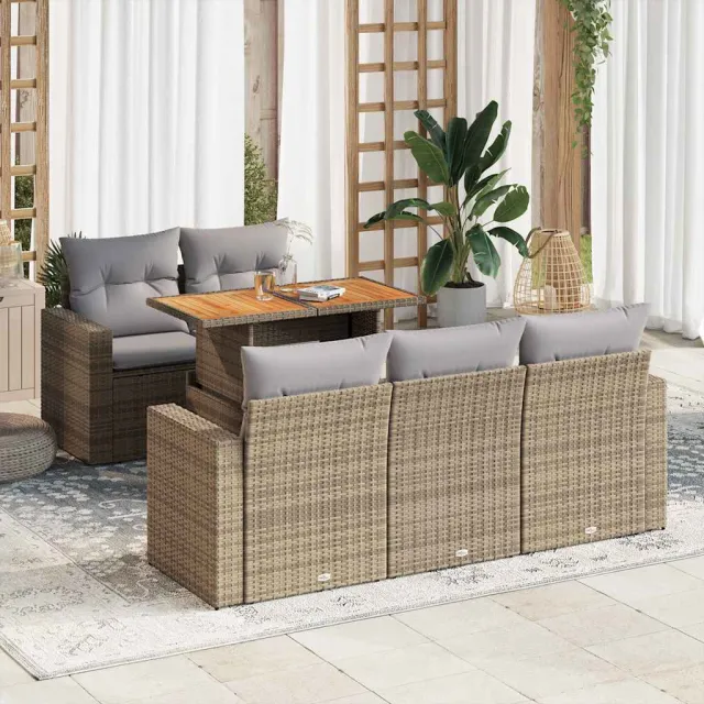 vidaXL 6-delige Loungeset met kussens poly rattan beige, foto 2