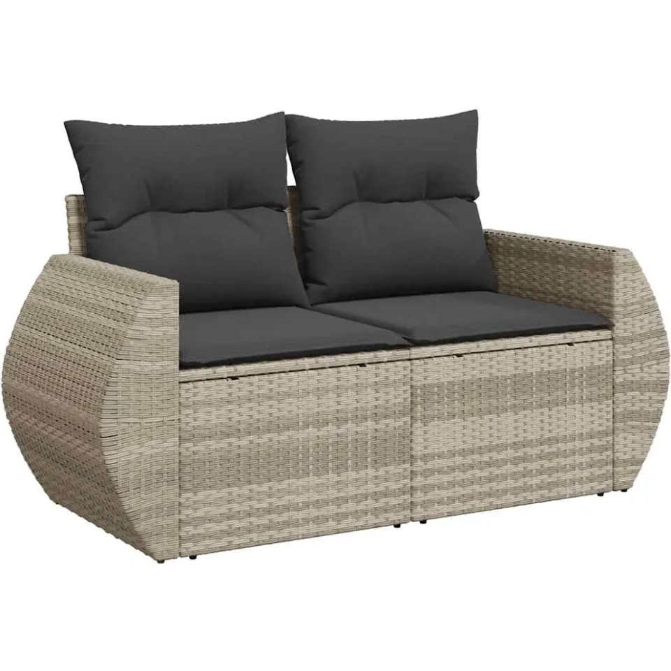 vidaXL 6-delige Loungeset met kussens poly rattan lichtgrijs grijs, foto 4