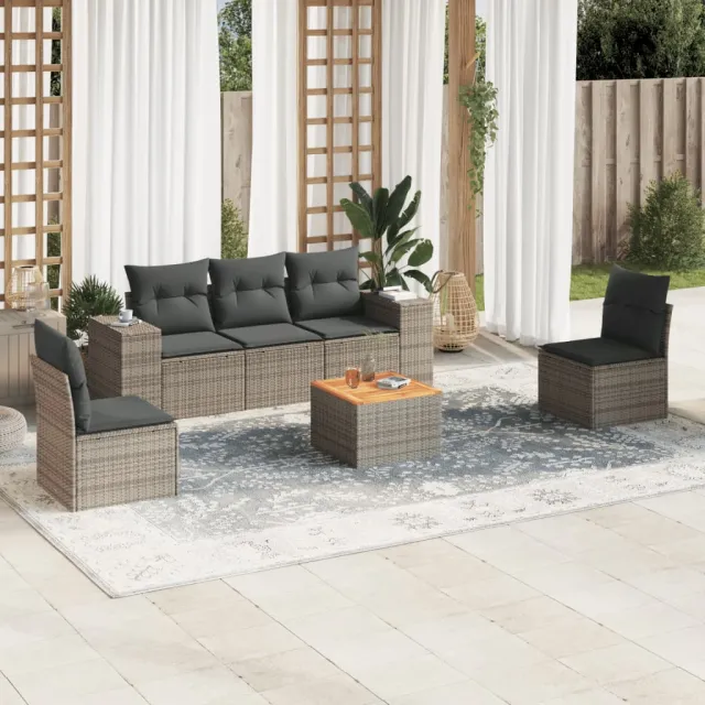 vidaXL 6-delige Loungeset met kussens poly rattan grijs, foto 2