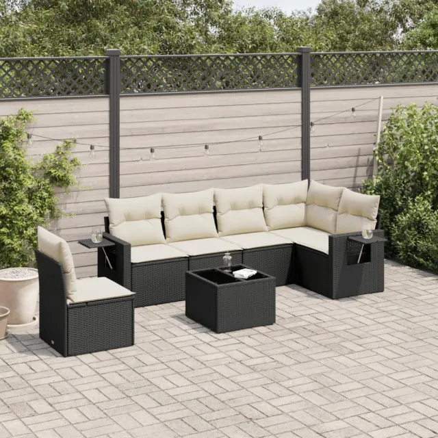 vidaXL 7-delige Loungeset met kussens poly rattan zwart, foto 2