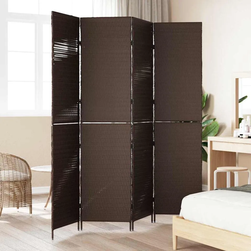 vidaXL Kamerverdeler Bruin 195 x 180 cm poly rattan, foto 3