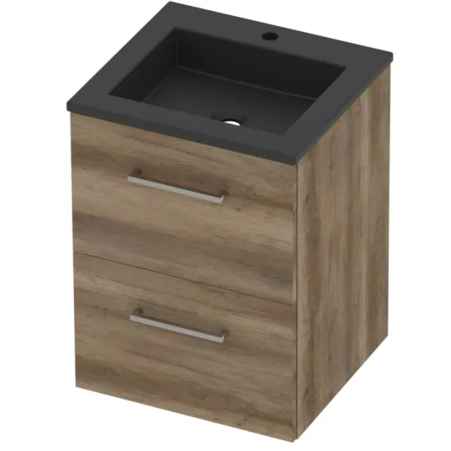 Basic-Line Aura 46 Badmeubelset Acryl 1 Kraangat Voor Grepen 50x46x62 cm Scotch Oak Mat Zwart